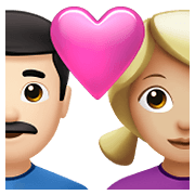 👨🏻‍❤️‍👩🏼 Emoji Liebespaar - Mann: helle Hautfarbe, Frau: mittelhelle Hautfarbe Apple iOS 15.4.