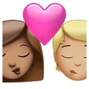 Emoji 👩🏽‍❤️‍💋‍🧑🏼 Bacio Tra Coppia: Donna, persona, Carnagione Olivastra, Carnagione Abbastanza Chiara su Apple iOS 15.4.