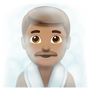 🧖🏽‍♂️ Emoji Mann in Dampfsauna: mittlere Hautfarbe Apple iOS 15.4.