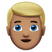 👱🏽‍♂️ Emoji Homem: Pele Morena E Cabelo Loiro na Apple iOS 15.4.