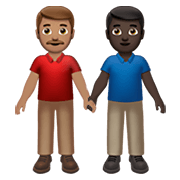 👨🏽‍🤝‍👨🏿 Emoji händchenhaltende Männer: mittlere Hautfarbe, dunkle Hautfarbe Apple iOS 15.4.