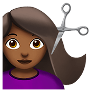 Émoji 💇🏾‍♀️ Femme Qui Se Fait Couper Les Cheveux : Peau Mate sur Apple iOS 15.4.