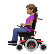 👩🏽‍🦼 Emoji Frau in elektrischem Rollstuhl: mittlere Hautfarbe Apple iOS 15.4.