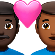👨🏿‍❤️‍👨🏾 Emoji Liebespaar - Mann: dunkle Hautfarbe, Mann: mitteldunkle Hautfarbe Apple iOS 16.4.