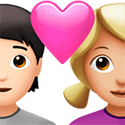 Emoji 🧑🏻‍❤️‍👩🏼 Coppia Con Cuore: persona, Donna, Carnagione Chiara, Carnagione Abbastanza Chiara su Apple iOS 16.4.