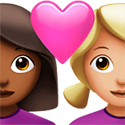 👩🏾‍❤️‍👩🏼 Emoji Liebespaar - Frau: mitteldunkle Hautfarbe, Frau: mittelhelle Hautfarbe Apple iOS 16.4.