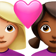 👩🏼‍❤️‍👩🏾 Emoji Liebespaar - Frau: mittelhelle Hautfarbe, Frau: mitteldunkle Hautfarbe Apple iOS 16.4.