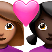 Emoji 👩🏽‍❤️‍👩🏿 Coppia Con Cuore - Donna: Carnagione Abbastanza Chiara, Donna: Carnagione Scura su Apple iOS 16.4.