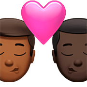 Emoji 👨🏾‍❤️‍💋‍👨🏿 Bacio Tra Coppia - Uomo: Carnagione Abbastanza Scura, Uomo: Carnagione Scura su Apple iOS 16.4.