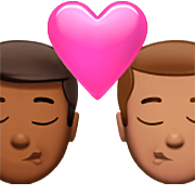 👨🏾‍❤️‍💋‍👨🏽 Emoji sich küssendes Paar - Mann: mitteldunkle Hautfarbe, Mann: mittlere Hautfarbe Apple iOS 16.4.