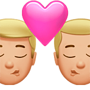 👨🏼‍❤️‍💋‍👨🏼 Emoji sich küssendes Paar - Mann: mittelhelle Hautfarbe, Mann: mittelhelle Hautfarbe Apple iOS 16.4.