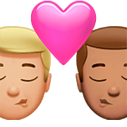 Émoji 👨🏼‍❤️‍💋‍👨🏽 Bisou - Homme: Peau Moyennement Claire, Homme: Peau Légèrement Mate sur Apple iOS 16.4.