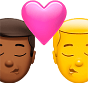 Emoji 👨🏾‍❤️‍💋‍👨 Bacio Tra Coppia - Uomo: Carnagione Abbastanza Scura, Hombre su Apple iOS 16.4.