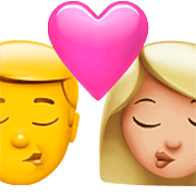 👨‍❤️‍💋‍👩🏼 Emoji Beijo - Homem, Mulher: Pele Morena Clara na Apple iOS 16.4.