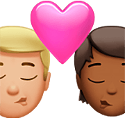👨🏼‍❤️‍💋‍🧑🏾 Emoji sich küssendes Paar: Mannn, Person, mittelhelle Hautfarbe, mitteldunkle Hautfarbe Apple iOS 16.4.