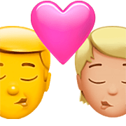 👨‍❤️‍💋‍🧑🏼 Emoji sich küssendes Paar: Mannn, Person, Kein Hautton, mittelhelle Hautfarbe Apple iOS 16.4.