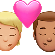 Emoji 🧑🏼‍❤️‍💋‍👨🏽 Bacio Tra Coppia: persona, uomo, Carnagione Abbastanza Chiara, Carnagione Olivastra su Apple iOS 16.4.