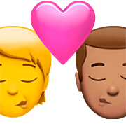 Emoji 🧑‍❤️‍💋‍👨🏽 Bacio Tra Coppia: persona, uomo, Nessun tono della pelle, Carnagione Olivastra su Apple iOS 16.4.
