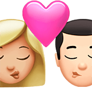 Emoji 👩🏼‍❤️‍💋‍👨🏻 Bacio Tra Coppia - Donna: Carnagione Abbastanza Chiara, Uomo: Carnagione Chiara su Apple iOS 16.4.
