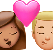 Emoji 👩🏽‍❤️‍💋‍👨🏼 Bacio Tra Coppia - Donna: Carnagione Olivastra, Uomo: Carnagione Abbastanza Chiara su Apple iOS 16.4.