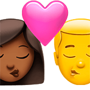 👩🏾‍❤️‍💋‍👨 Emoji sich küssendes Paar - Frau: mitteldunkle Hautfarbe, Hombre Apple iOS 16.4.