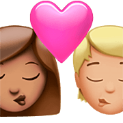 Emoji 👩🏽‍❤️‍💋‍🧑🏼 Bacio Tra Coppia: Donna, persona, Carnagione Olivastra, Carnagione Abbastanza Chiara su Apple iOS 16.4.