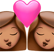 👩🏽‍❤️‍💋‍👩🏽 Emoji Beijo - Mulher: Pele Morena, Mulher: Pele Morena na Apple iOS 16.4.