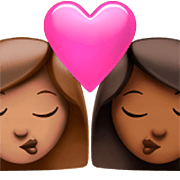 Emoji 👩🏽‍❤️‍💋‍👩🏾 Bacio Tra Coppia - Donna: Carnagione Olivastra, Donna: Carnagione Abbastanza Scura su Apple iOS 16.4.