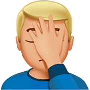 🤦🏼‍♂️ Emoji sich an den Kopf fassender Mann: mittelhelle Hautfarbe Apple iOS 16.4.