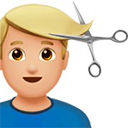 💇🏼‍♂️ Emoji Hombre Cortándose El Pelo: Tono De Piel Claro Medio en Apple iOS 16.4.