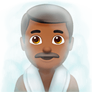 🧖🏾‍♂️ Emoji Mann in Dampfsauna: mitteldunkle Hautfarbe Apple iOS 16.4.