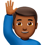 🙋🏾‍♂️ Emoji Mann mit erhobenem Arm: mitteldunkle Hautfarbe Apple iOS 16.4.
