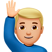 Emoji 🙋🏼‍♂️ Uomo Con Mano Alzata: Carnagione Abbastanza Chiara su Apple iOS 16.4.
