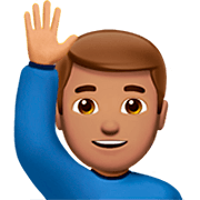 Émoji 🙋🏽‍♂️ Homme Qui Lève La Main : Peau Légèrement Mate sur Apple iOS 16.4.