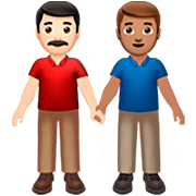 👨🏻‍🤝‍👨🏽 Emoji händchenhaltende Männer: helle Hautfarbe, mittlere Hautfarbe Apple iOS 16.4.