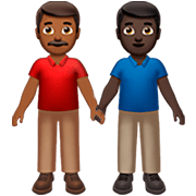 👨🏾‍🤝‍👨🏿 Emoji händchenhaltende Männer: mitteldunkle Hautfarbe, dunkle Hautfarbe Apple iOS 16.4.