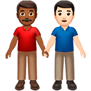 👨🏾‍🤝‍👨🏻 Emoji händchenhaltende Männer: mitteldunkle Hautfarbe, helle Hautfarbe Apple iOS 16.4.
