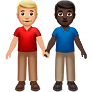 👨🏼‍🤝‍👨🏿 Emoji händchenhaltende Männer: mittelhelle Hautfarbe, dunkle Hautfarbe Apple iOS 16.4.