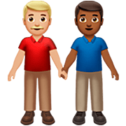 👨🏼‍🤝‍👨🏾 Emoji händchenhaltende Männer: mittelhelle Hautfarbe, mitteldunkle Hautfarbe Apple iOS 16.4.