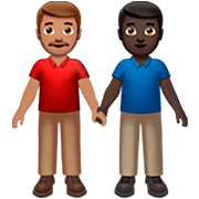 👨🏽‍🤝‍👨🏿 Emoji händchenhaltende Männer: mittlere Hautfarbe, dunkle Hautfarbe Apple iOS 16.4.