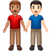 👨🏽‍🤝‍👨🏻 Emoji händchenhaltende Männer: mittlere Hautfarbe, helle Hautfarbe Apple iOS 16.4.