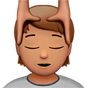 💆🏽 Emoji Person, die eine Kopfmassage bekommt: mittlere Hautfarbe Apple iOS 16.4.