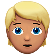 👱🏽 Emoji Person: mittlere Hautfarbe, blondes Haar Apple iOS 16.4.