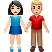 👩🏻‍🤝‍👨🏼 Emoji Mann und Frau halten Hände: helle Hautfarbe, mittelhelle Hautfarbe Apple iOS 16.4.