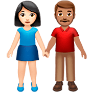 Émoji 👩🏻‍🤝‍👨🏽 Femme Et Homme Se Tenant La Main : Peau Claire Et Peau Légèrement Mate sur Apple iOS 16.4.