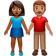 👩🏾‍🤝‍👨🏽 Emoji Mann und Frau halten Hände: mitteldunkle Hautfarbe, mittlere Hautfarbe Apple iOS 16.4.
