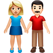 👩🏼‍🤝‍👨🏻 Emoji Mann und Frau halten Hände: mittelhelle Hautfarbe, helle Hautfarbe Apple iOS 16.4.