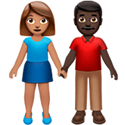 👩🏽‍🤝‍👨🏿 Emoji Mann und Frau halten Hände: mittlere Hautfarbe, dunkle Hautfarbe Apple iOS 16.4.
