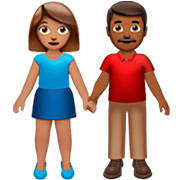 👩🏽‍🤝‍👨🏾 Emoji Mann und Frau halten Hände: mittlere Hautfarbe, mitteldunkle Hautfarbe Apple iOS 16.4.