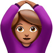🙆🏽‍♀️ Emoji Frau mit Händen auf dem Kopf: mittlere Hautfarbe Apple iOS 16.4.
